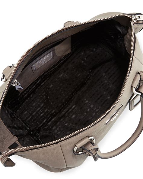 Prada Vitello Daino Satchel Bag, Gray (Argilla)